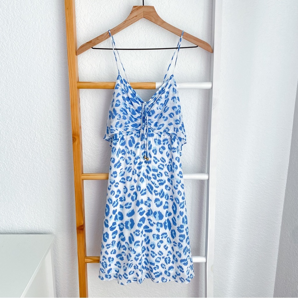 Vix Swimwear Cheetah Leopard Coverup Mini Dress Blue White Animal Print Small